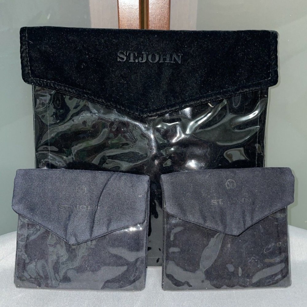 St. John Empty Velvet & PVC Jewelry Necklace Bracelet Valuables Bag Pouch Set